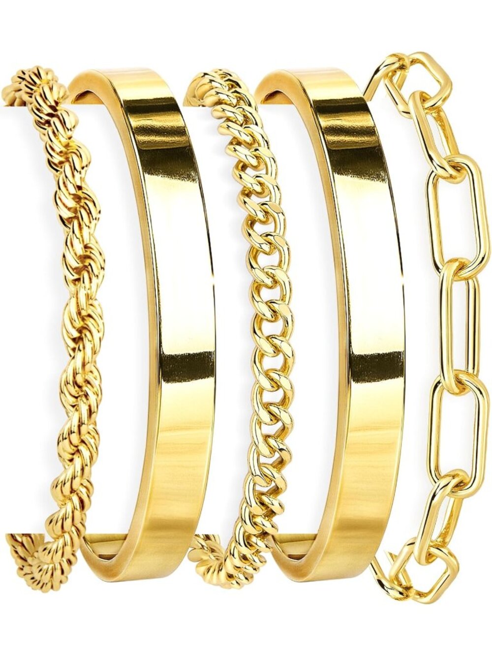 Women's Gold Cuff Set For 14 Gold Plated Non Tarnish Stackable Bangles